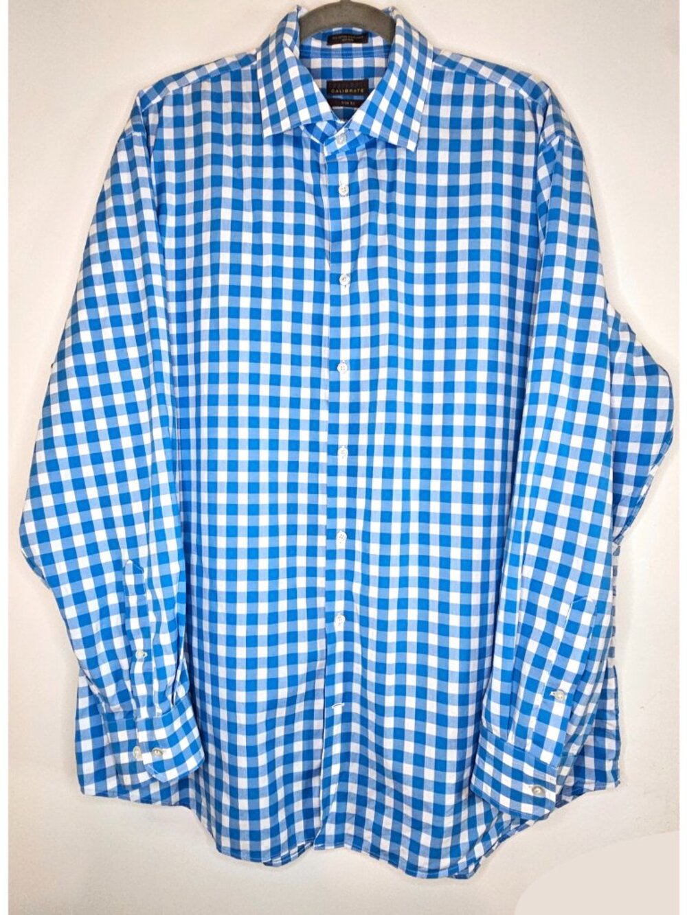 17.5/34-35 Calibrate Trim Fit Non-Iron Button Up Shirt Gingham Checks Checkered